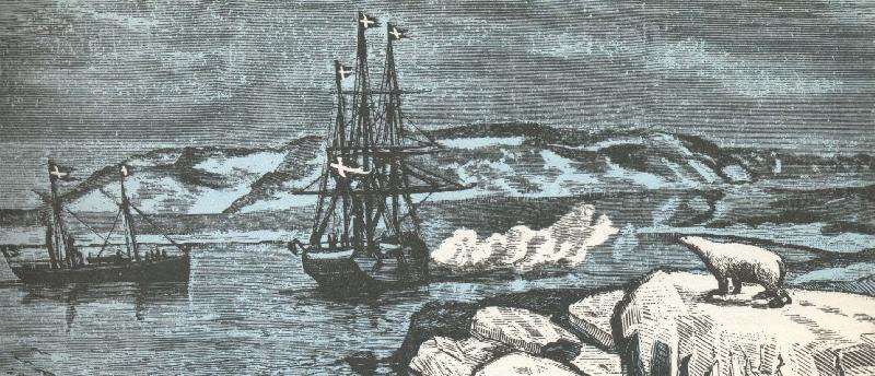 william r clark nordenskiolds fartyg vega ger salut,da det rundar asiens nordligaste udde kap tjeljuskin i augusti 1878 Norge oil painting art